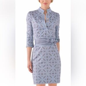 Gretchen Scott Designs Mandarin Dress Blue Belted Size S